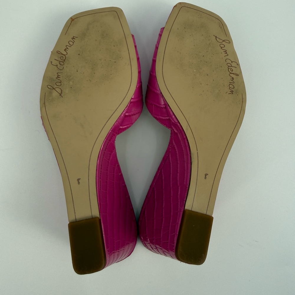Sam Edelman Tesma Croc-Embossed Wedge Mules Hot -Pink Chic Statement Heels SZ-8 - Picture 15 of 17